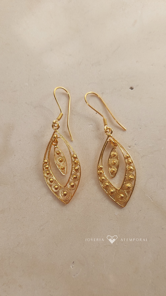 Aretes de Filigrana de plata de gancho doble hoja