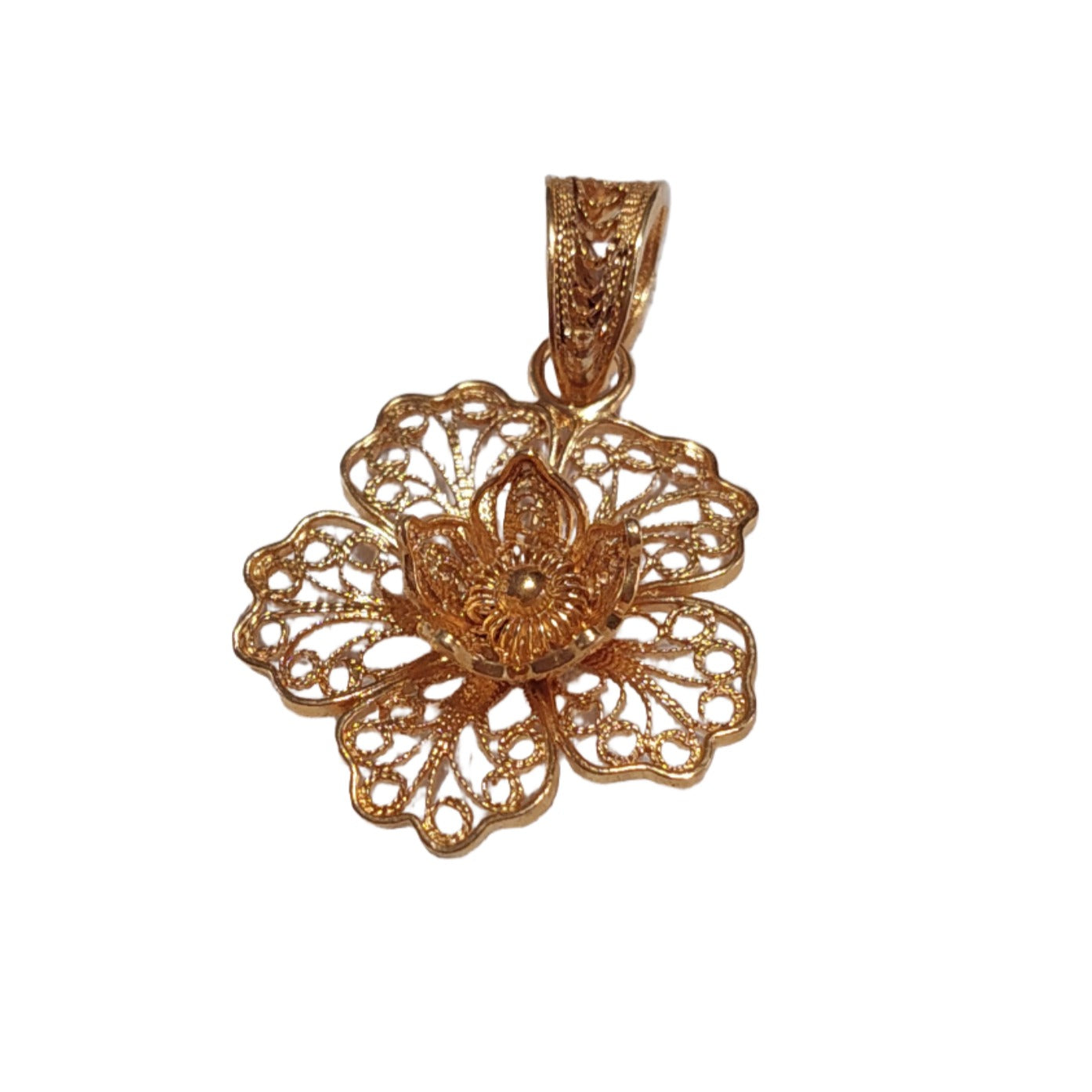 Dije de Filigrana de Plata Doble Flor Pétalos Concha