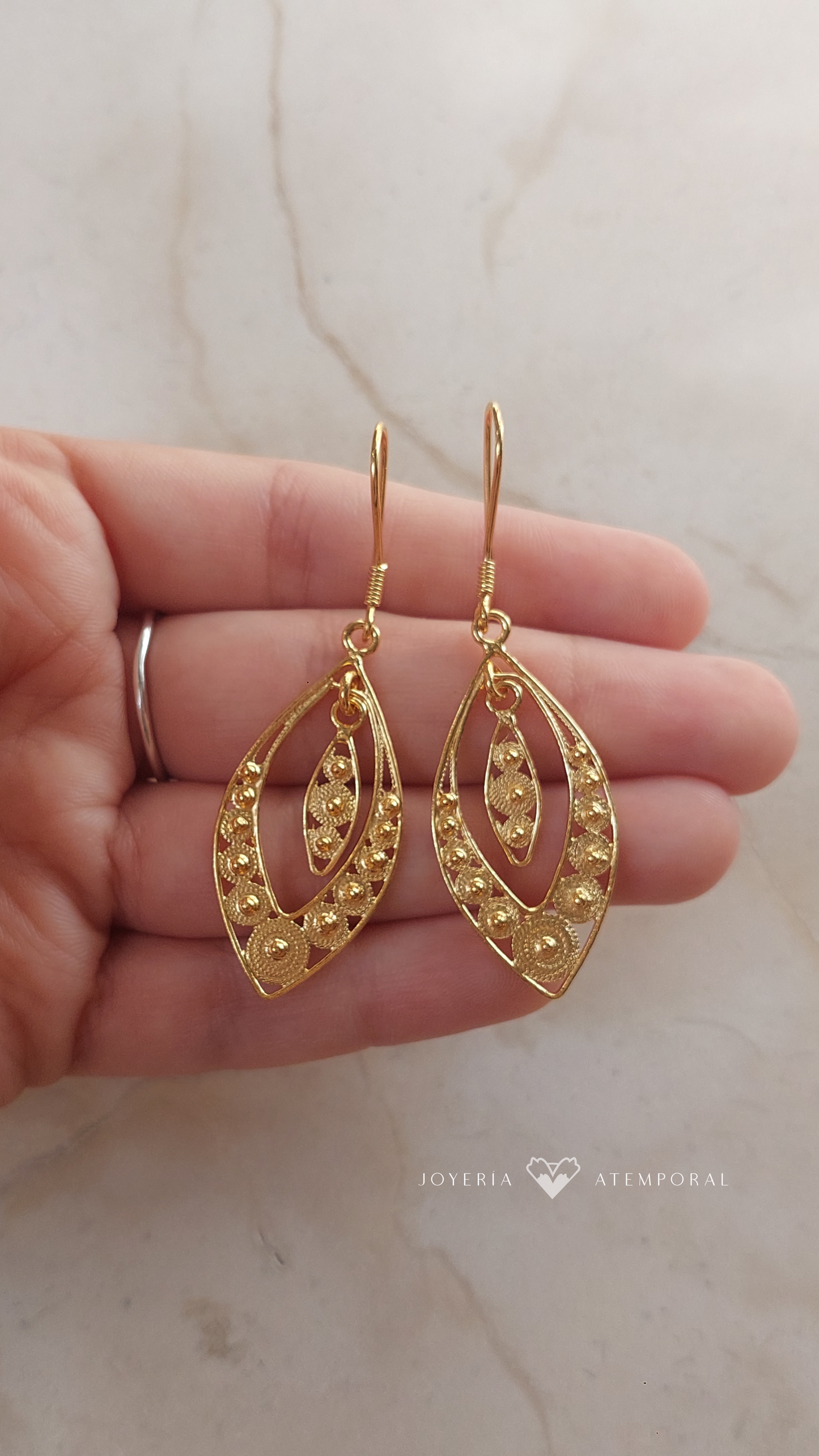 Aretes de Filigrana de plata de gancho doble hoja