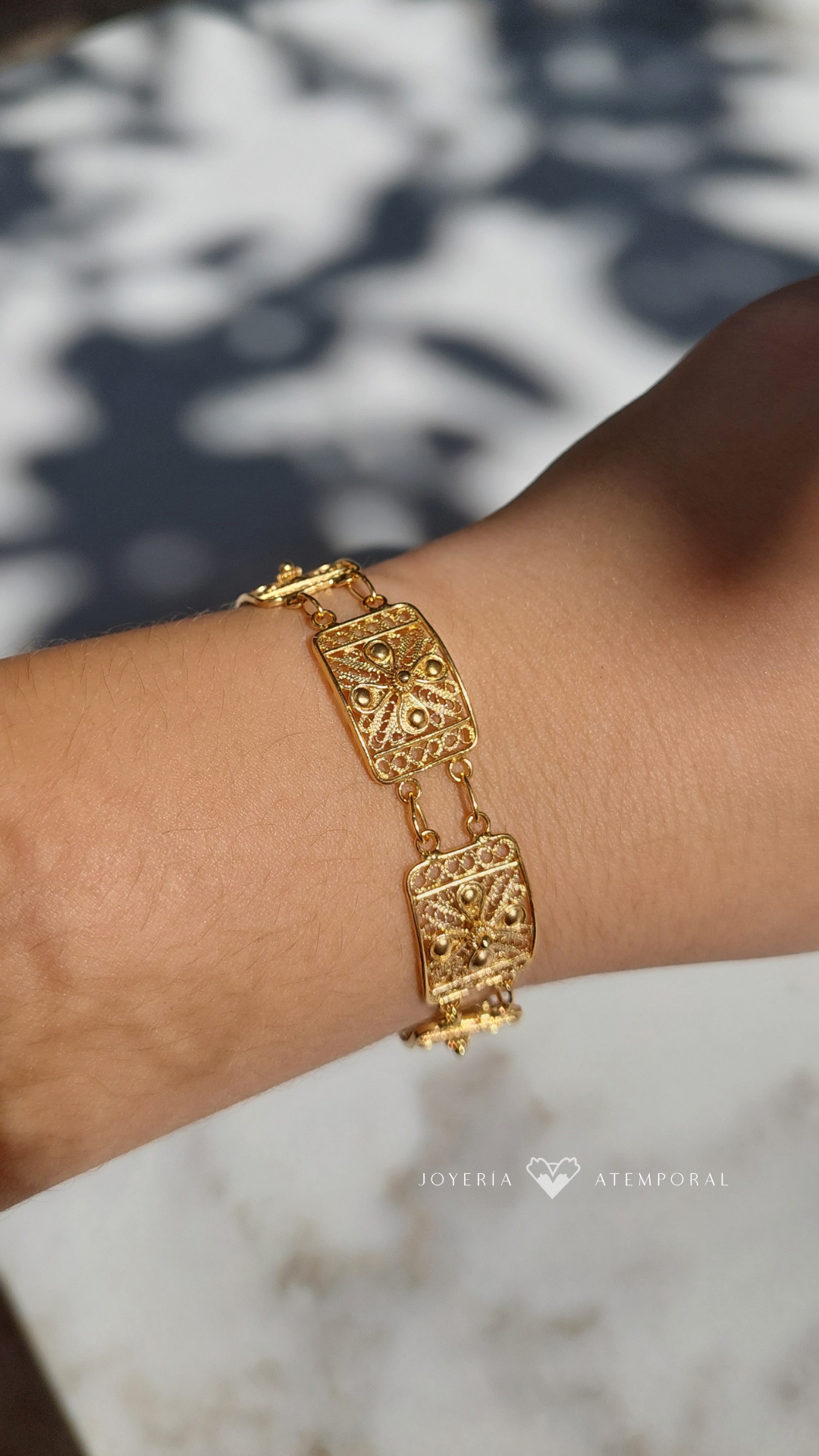 Pulsera Filigrana de plata Rectángulos con flor central