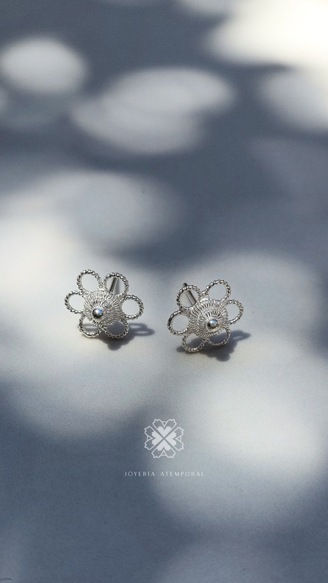 Arete Filigrana de Plata flor calada con escarcha