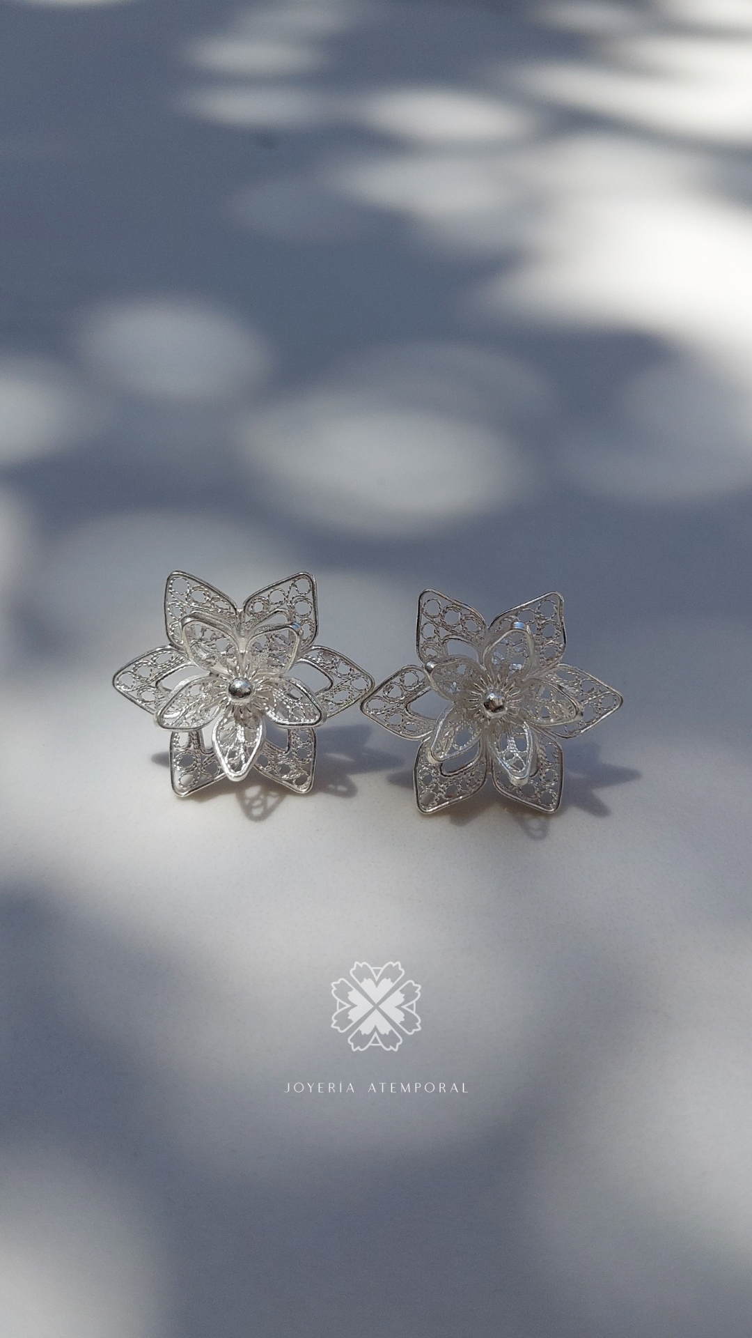 Arete Filigrana de Plata doble flor 5 Pétalos calados y escarcha