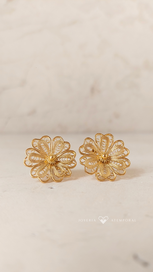 Aretes de Filigrana de Plata Flor Corazón y Escarcha
