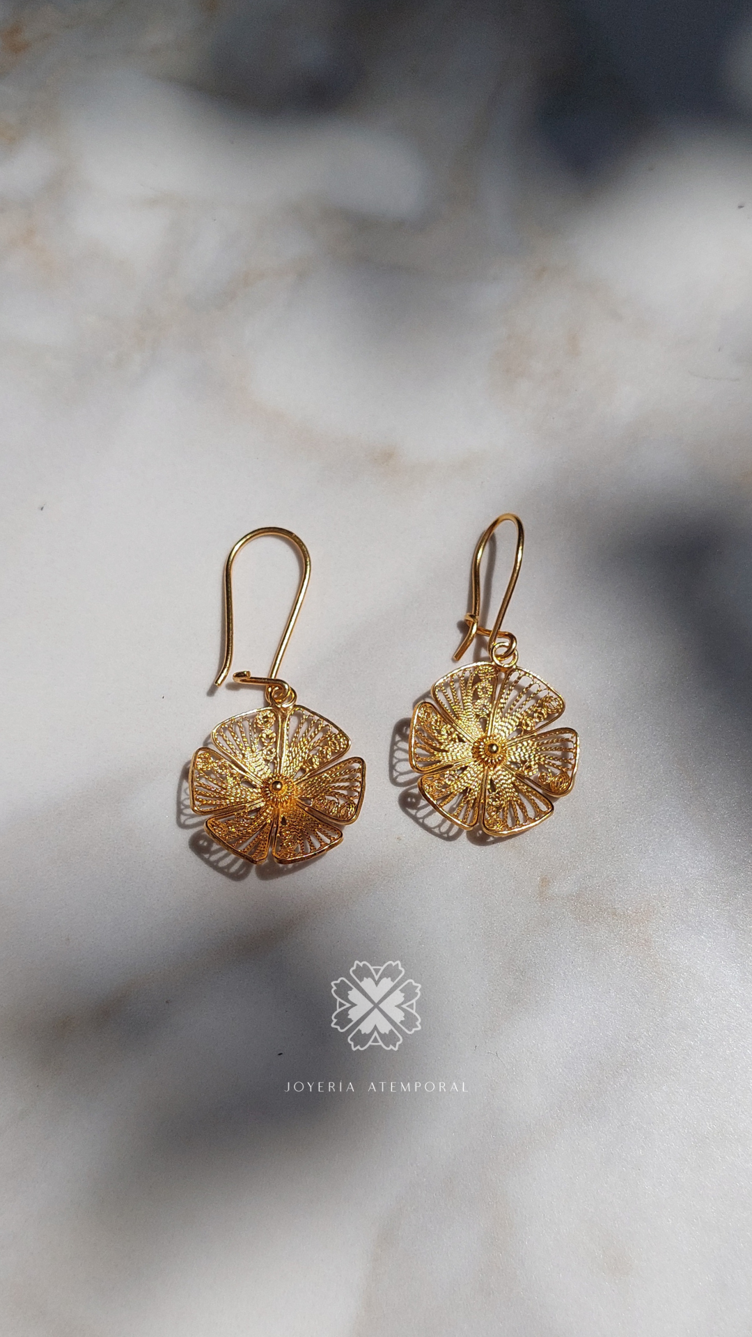 Arete Filigrana de Plata Gancho flor rectángulo