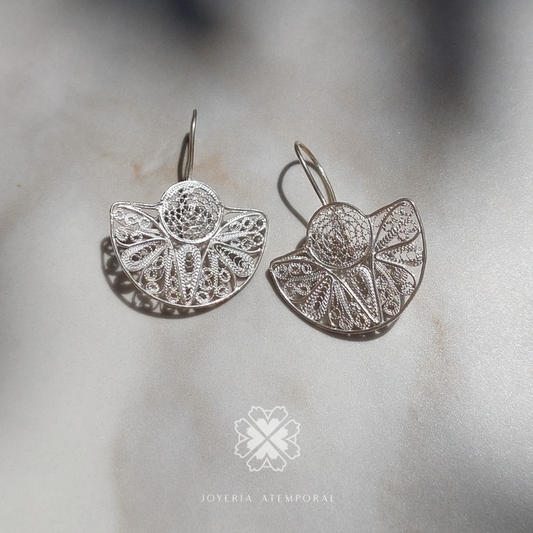 Arete Filigrana de plata de gancho circulo medio circulo