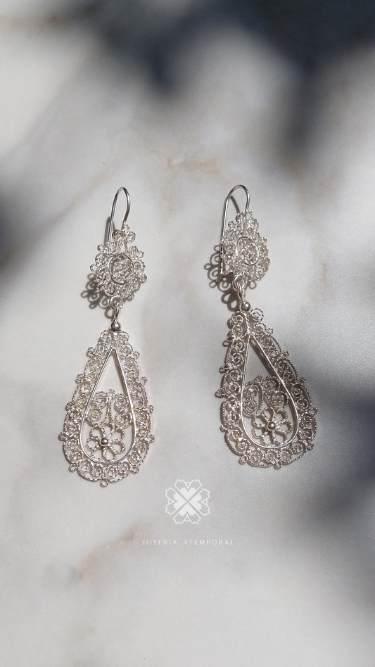 Arete Filigrana de plata de gancho gota oaxaqueño