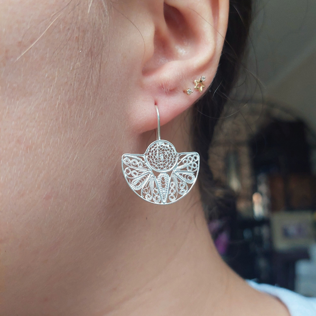 Arete Filigrana de plata de gancho circulo medio circulo