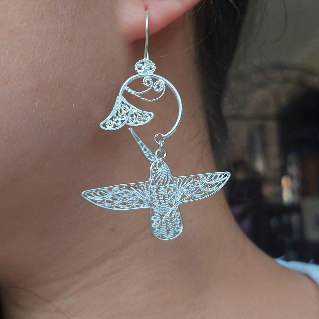 Arete Filigrana de Plata de Gancho de colibries