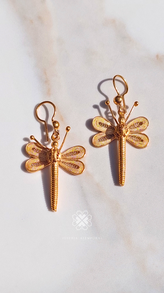 Aretes de Filigrana de Plata Gancho libélula