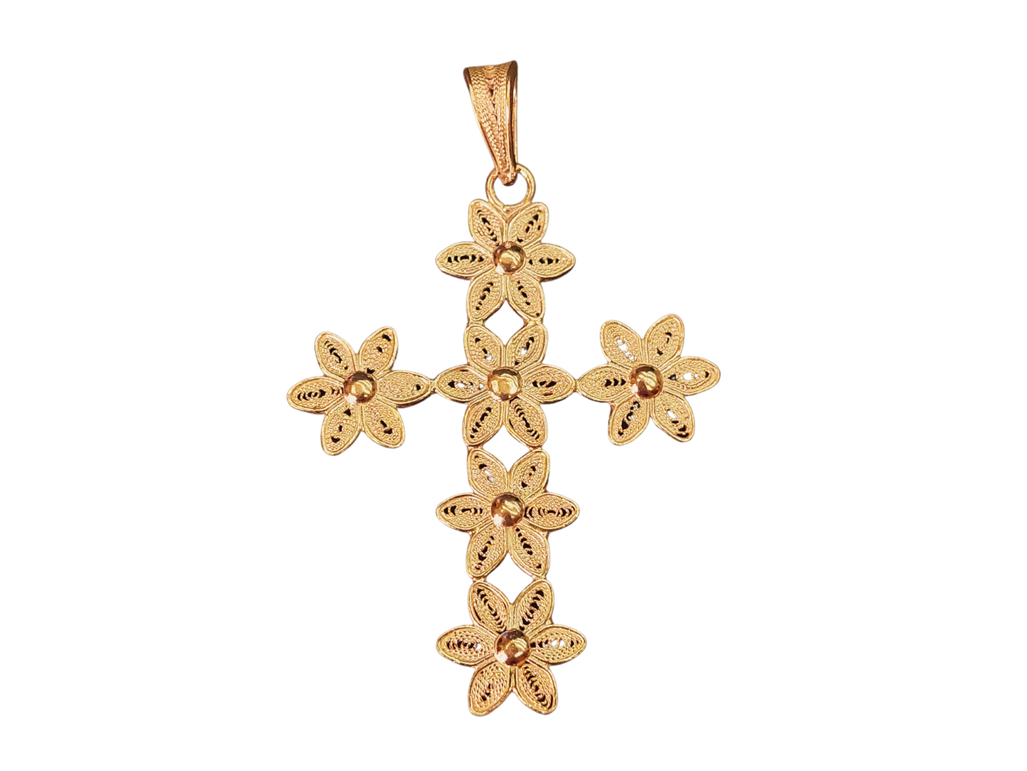 Dije de Cruz de Filigrana de Plata Flores
