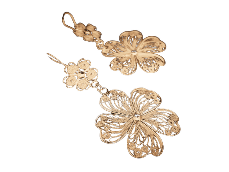 Aretes de Filigrana de plata de gancho 5 pétalos corazón