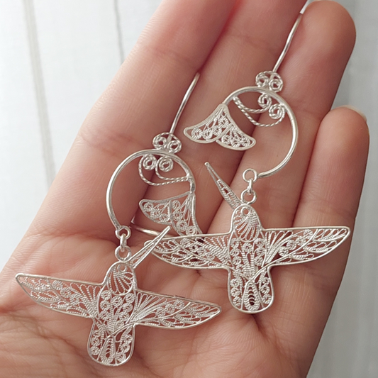 Arete Filigrana de Plata de Gancho de colibries