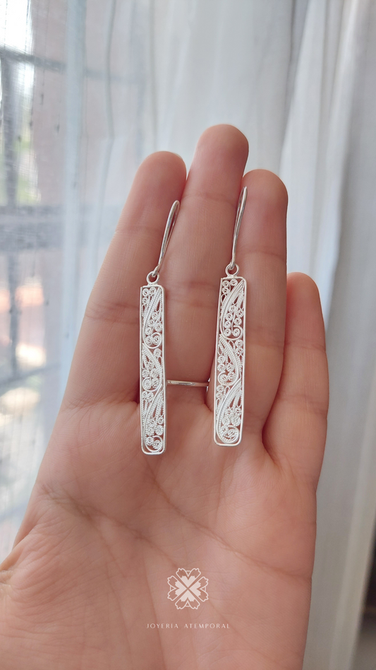 Arete Filigrana de Plata de Gancho linea plana