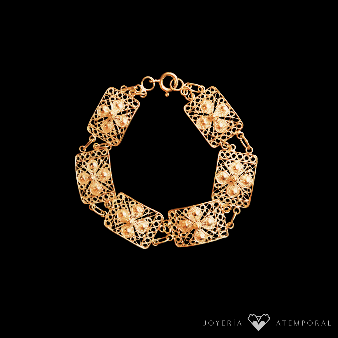 Pulsera Filigrana de plata Rectángulos con flor central