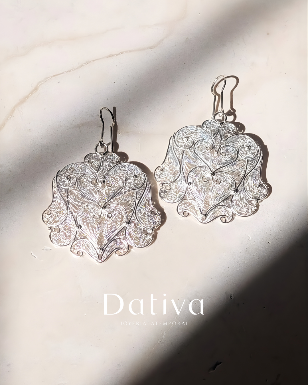 Arete Filigrana de Plata Escudo Corazón