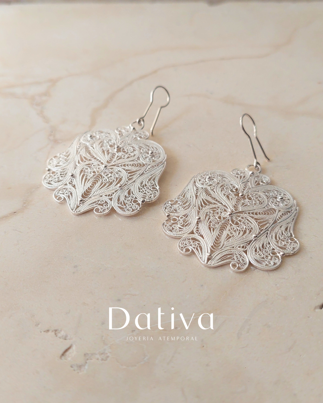 Arete Filigrana de Plata Escudo Corazón