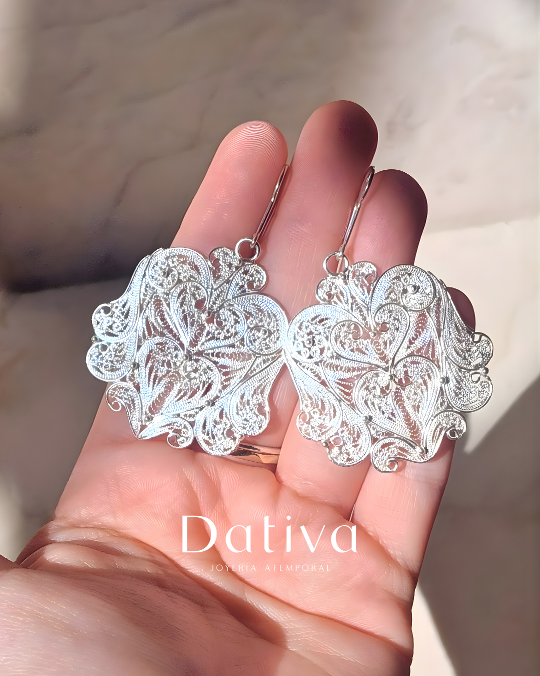 Arete Filigrana de Plata Escudo Corazón