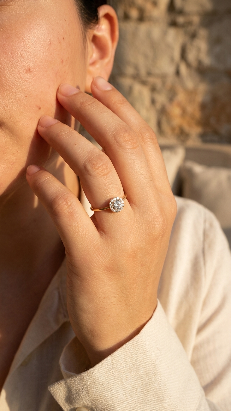 Anillo Promesa Halo Blanco