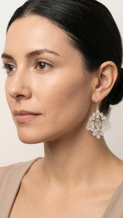 Arete Filigrana de Plata Gancho Paloma