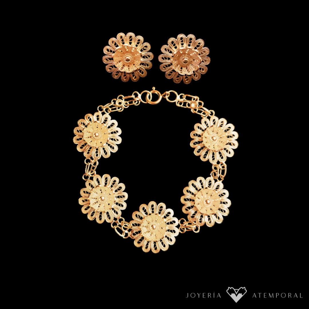 Pulsera Filigrana de plata doble flor 16 pétalos